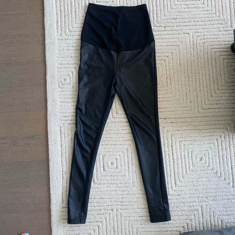 Black leather maternity leggings